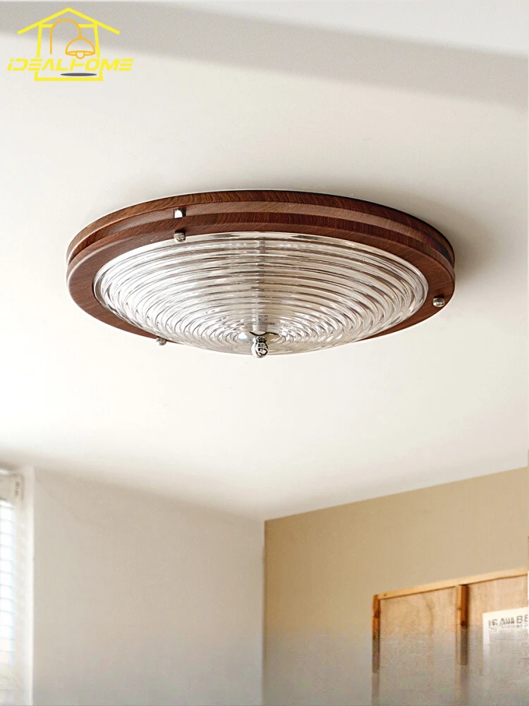 

Medieval Bauhaus Water-patterned Glass Ceiling Light LED Atmosphere Walnut/Nickel Ceiling Lamp Home Decor Bedroom Balcony Study