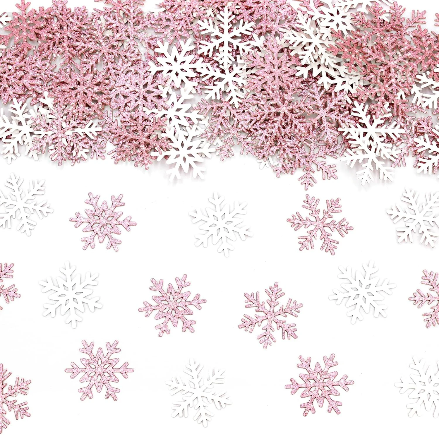 Rosa glitzernde Schneeflocken-Konfetti, Winter-Unterland-Dekorationen, Schneeflocken, Winterwunderland, Geburtstag, Babyparty, Party-Dekoration