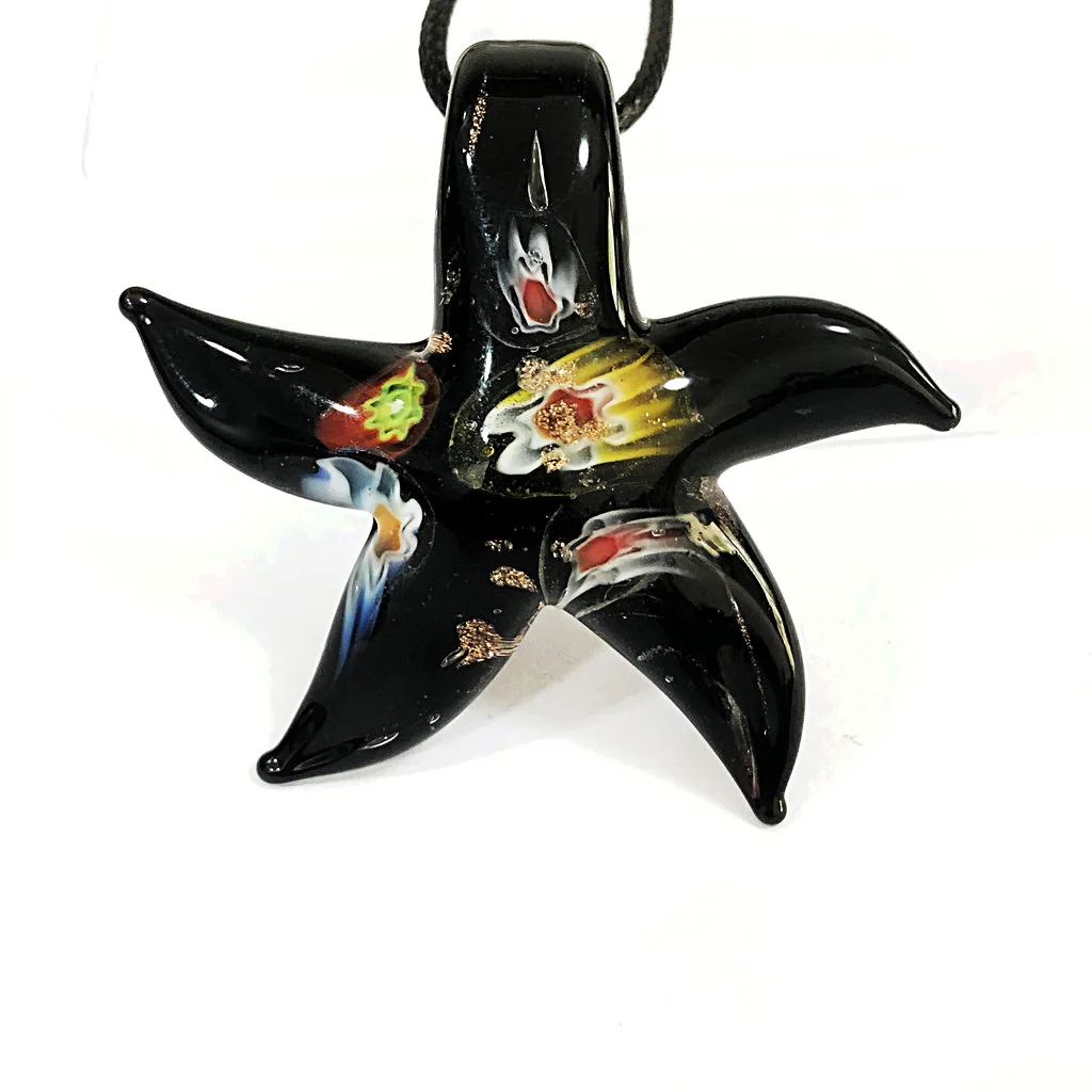 1PCS Retro Murano Lampwork Spiral Creative Painted Art Starfish Inner Flower Pendant Necklace For Women Blue Chinese Style GIft