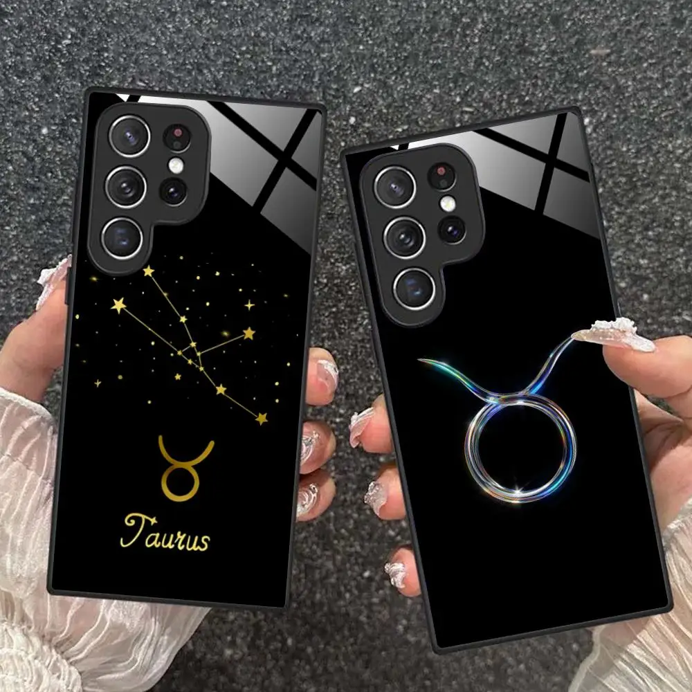 Funda para Teléfono Móvil con Signo del Zodiaco Tauro para Samsung Galaxy A56 55 54 53 52 51 36 35 34 23 16 15 5G, Cubierta de Vidrio Colorida para Celulares