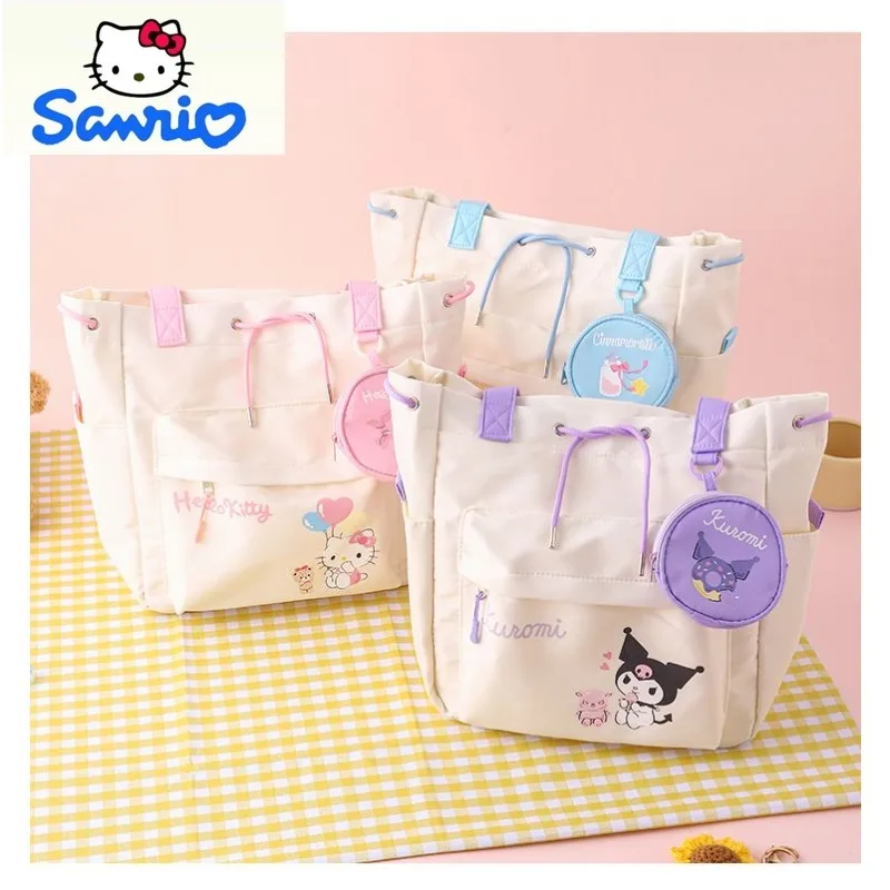 

Sanrio Fashion High Quality Canvas Bag Women's Casual Cartoon Hello Kitty Drawstring Versatile Large Capacity Storage Handbag