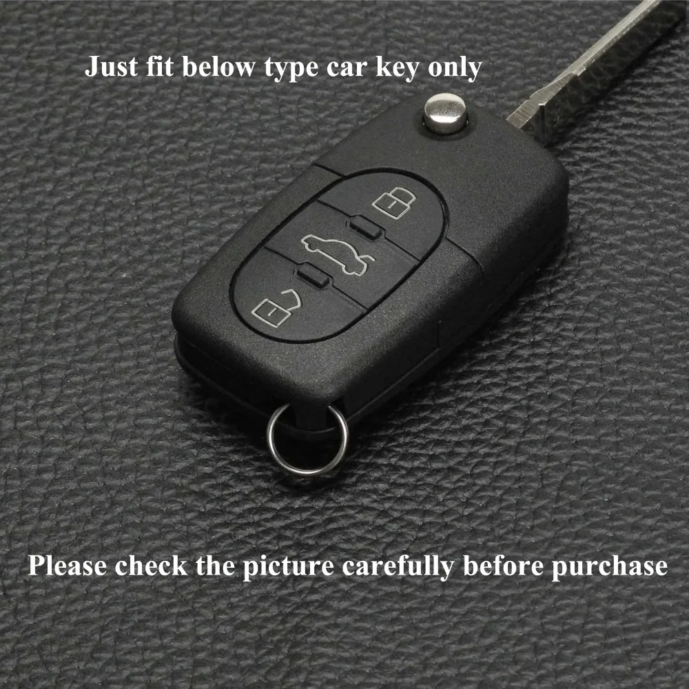 jingyuqin Car Key fob Cover Leather Case for Audi A2 A3 A4 A6 A8 TT for VW Passat Jetta Golf Beetle 3BTN Flip Folding Protect