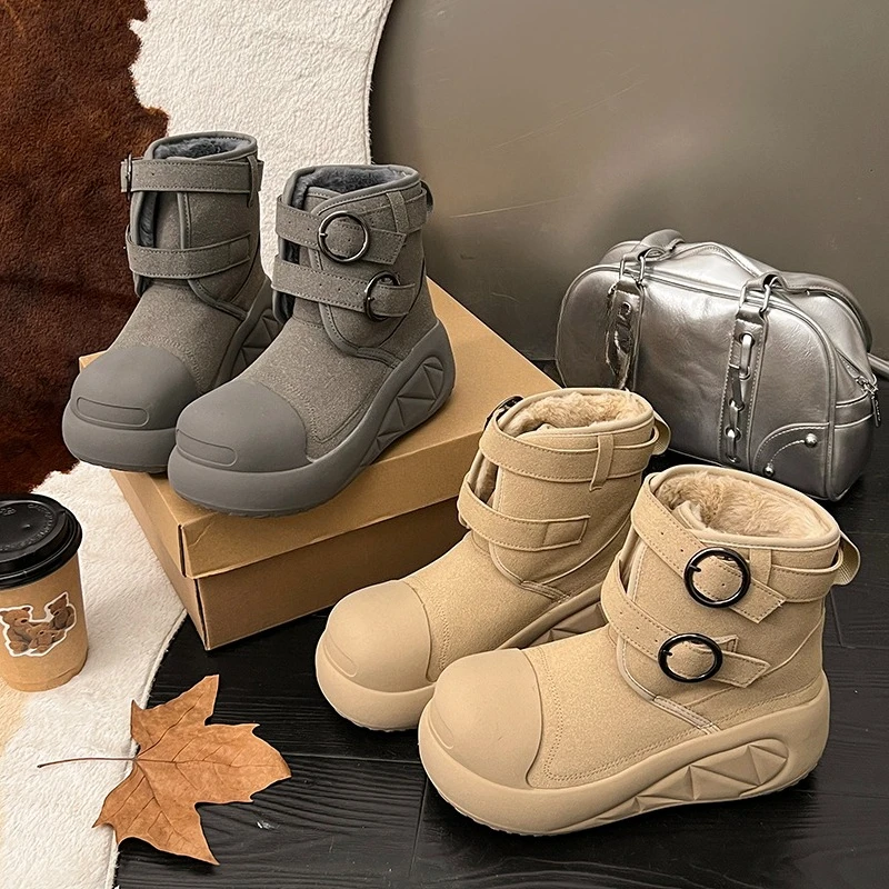 

Зимние ботинки на платформе, женские зимние ботинки из флиса с большим круглым носком, утепленные теплые хлопковые ботинки на платформе, 2025 г.