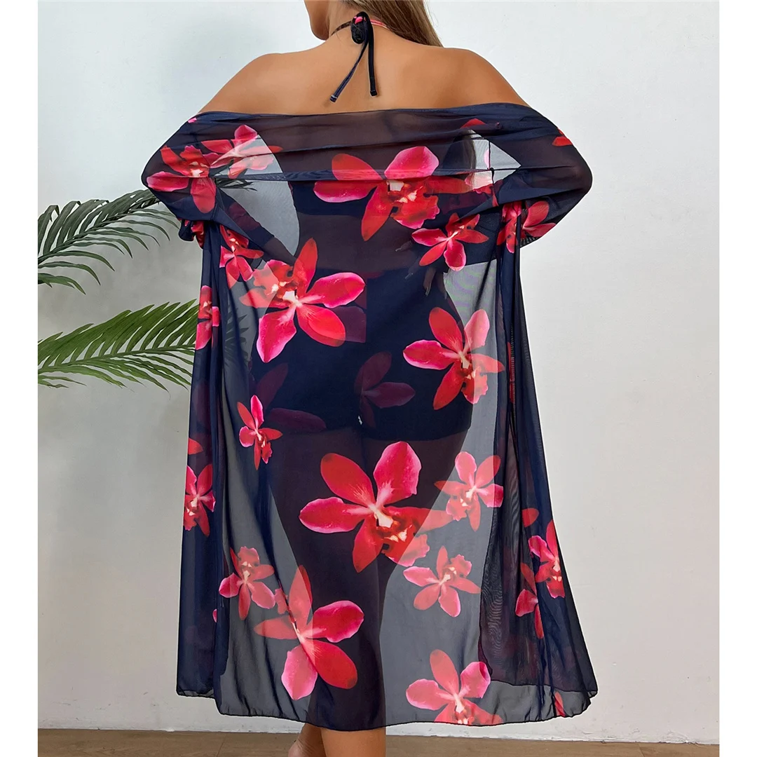 S - XL Langarm-Bikini mit Blumenmuster, Damen-Badeanzug, dreiteiliges Bikini-Set, Damen-Bademode, Badeanzug, Schwimmanzug V7232 – Detail 4
