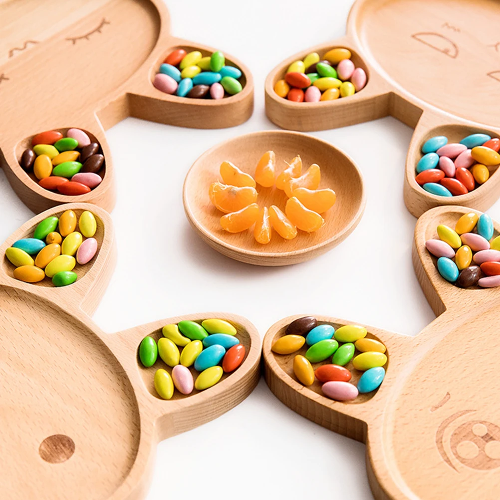 

Wooden Children Plate Kids Tray Baby Divided Solid Wood Rabbit Shaped Unique Texture Snacks Fruit Serving Kitchen Bar