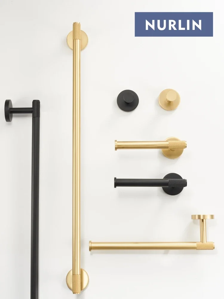 Nurlin латунная серия с накаткой, аксессуары для ванной комнаты, фурнитура, вешалка для полотенец, крючок, держатели для туалетных рулонов, черное золото
