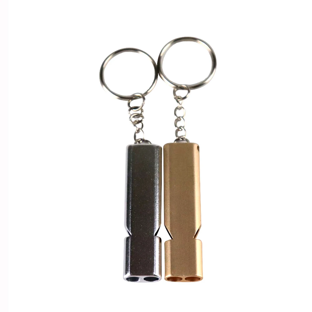 صفارة رياضية خارجية بصوت عالٍ، صفارة معدنية ذات أنبوب مزدوج، خفيفة الوزن للتدريب على المشي لمسافات طويلة والتسلق #6