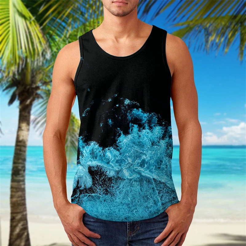 Hawaiian Tropical Botanical Beach Tank Top For Men Summer Vacation Boys Beach Street T-Shirt Sleeveless Tee Shirts Tops Vest