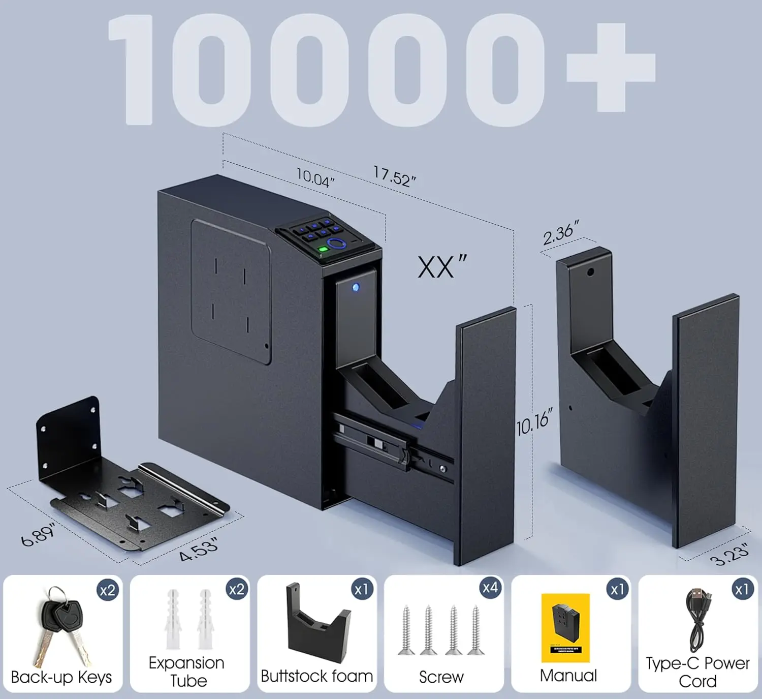 Gun safe, Biometric Slider safe for handgun, 4 Ways Unlock with Fingerprint, Key Access, PIN Code, Mounted Nightstand Pistol Saf