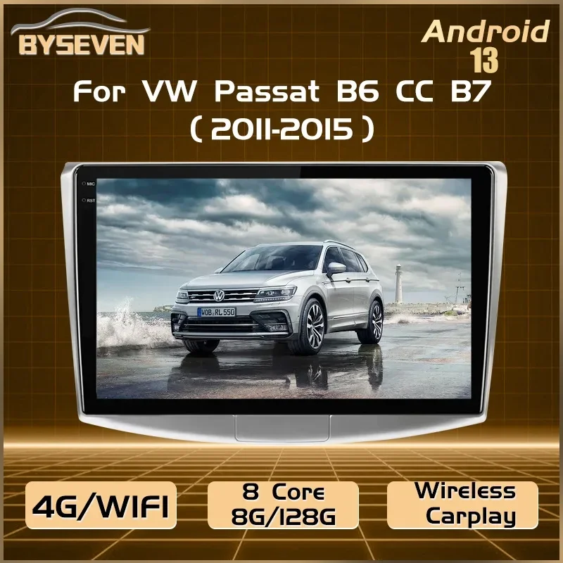 BySeven 8G/128GB Android 13Auto Radio For VW/Volkswagen/Passat B7 CC B6 Car Multimedia Player GPS Navigation Head Unit Player