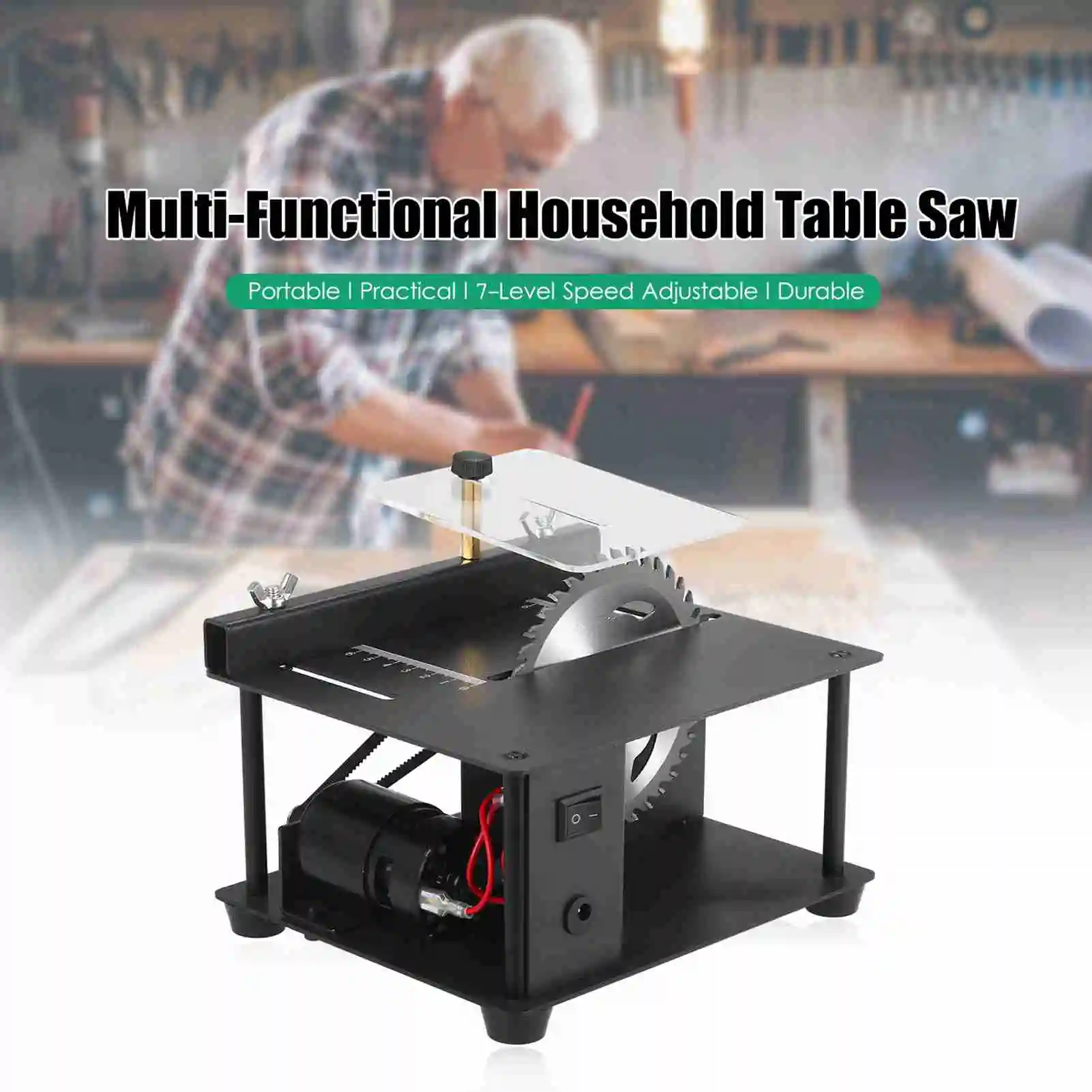 110-240V Multi-Functional Table Saw Mini Desktop Saw Cutter Electric Cutting Machine with Saw Blade Adjustable-Speed Angle