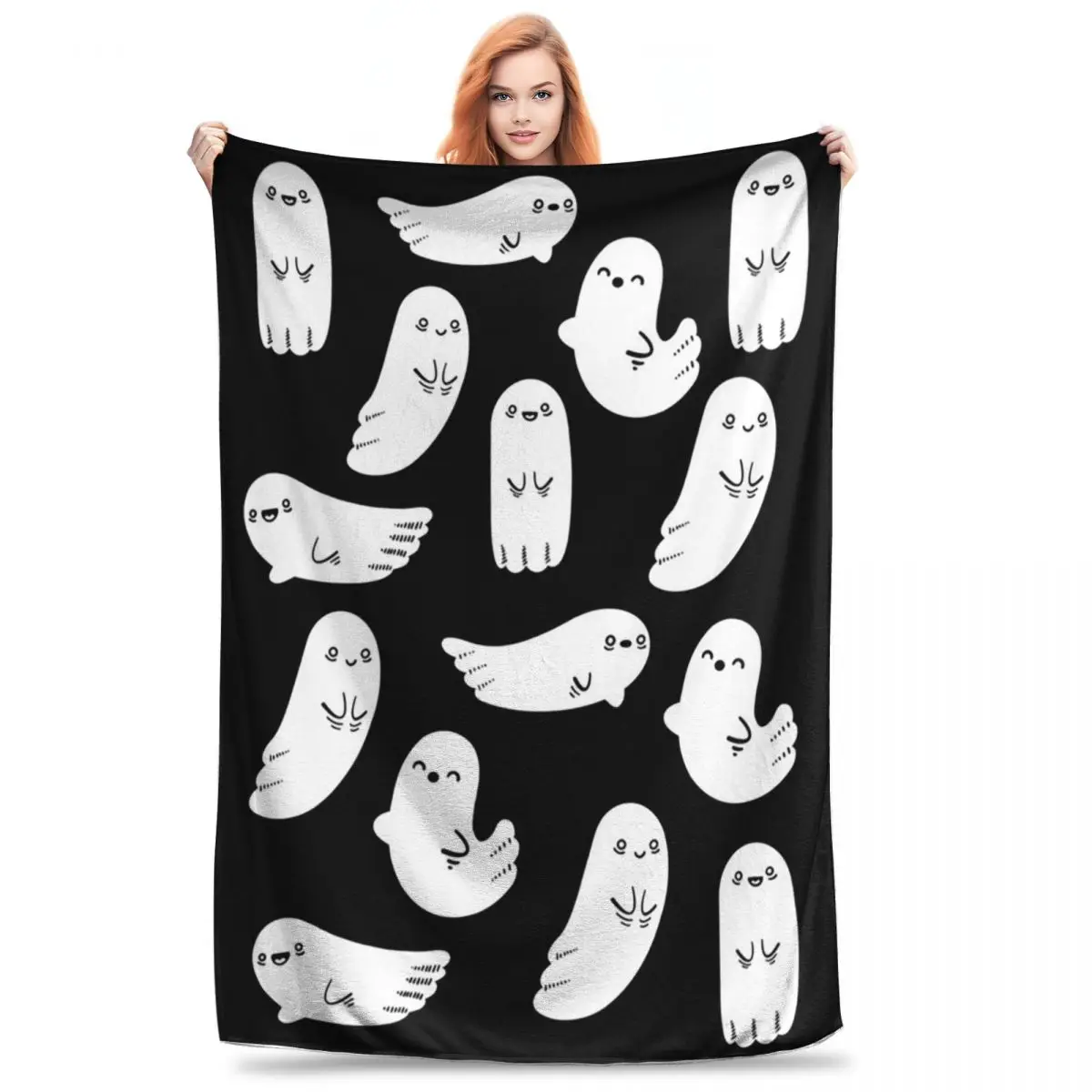 Black And White Ghosts Blankets Fleece Multi-function Throw Blankets Sofa Throw Blanket For Home Bedroom Travel Throws Bedspread