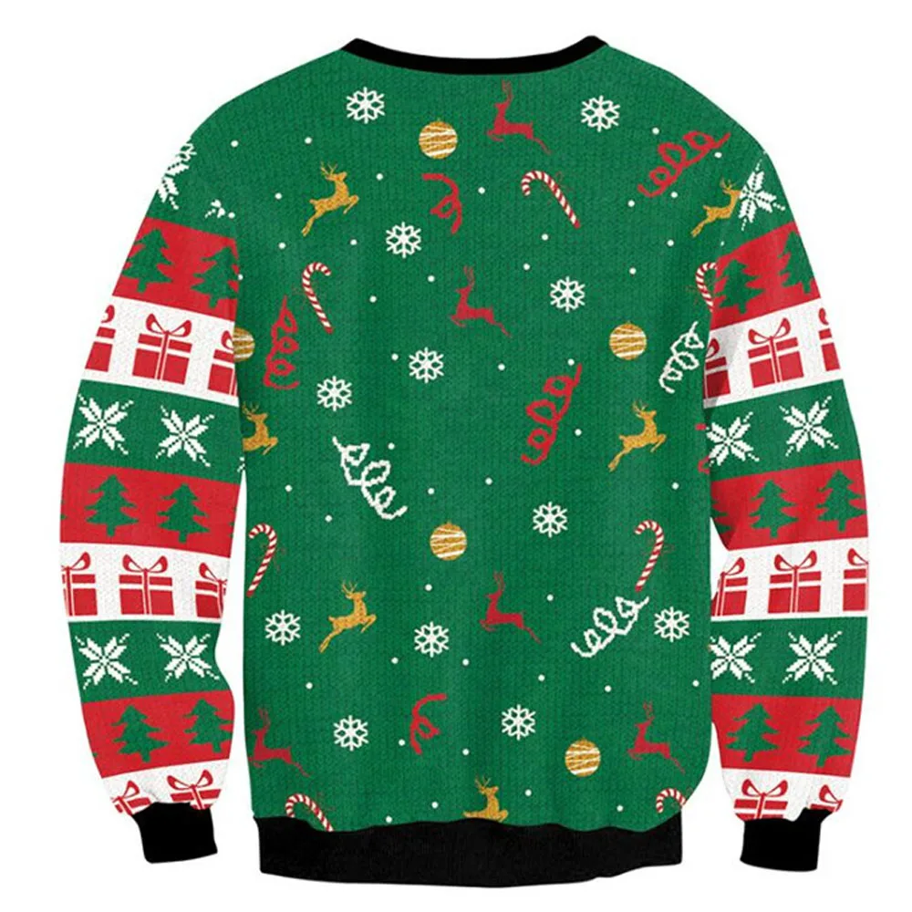 Mannen Vrouwen Vakantiefeest Kerst Sweatshirt Gelukkige Verjaardag Jezus Trui Groen 3D Grappig Gedrukt Lelijke Kersttruien Jumpers Tops