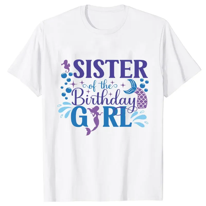 2024 Fashion Birthday Girls Party T-shirt Matching Family Streetwear Mermaid Graphic Tops Unisex Kids White Short Sleeve Tees