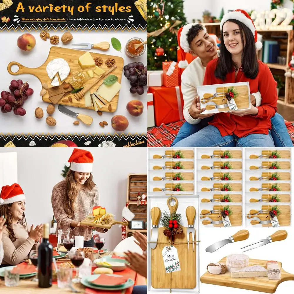 

Bamboo Cheese Board Set with Knives for 18 Guests - Perfect Christmas and Bridal Shower Gifts