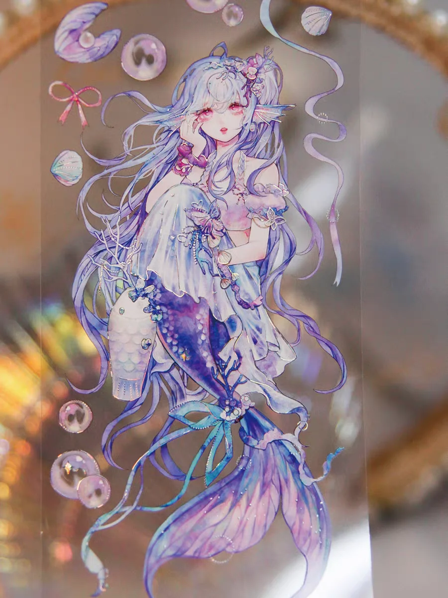 1 Loop Charming Mermaid Lily Girl Flower Shiny Shell PET Tapes  DIY Decor Card Making Scrapbooking Plan Sticker