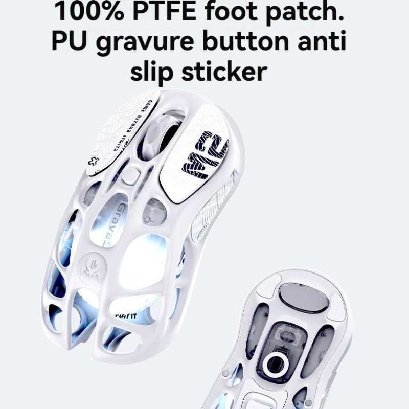 M2 White Moonlight Mouse Customized Tri-mode Wireless Hollowed Out PAW3395 Ergonomic E-Sports Gaming Mouse Laptop Accessories