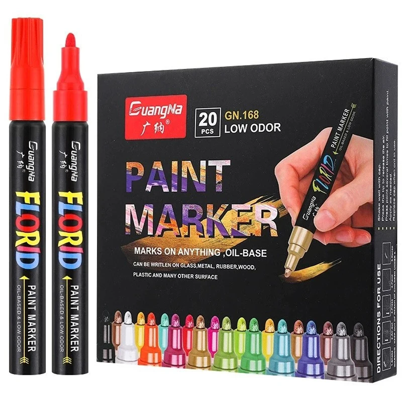 

20 Colors Permanent Paint Marker Set Waterproof Metallic Markers for Mech Painting Tire Tread Rubber Fabric Paint Metal Pens