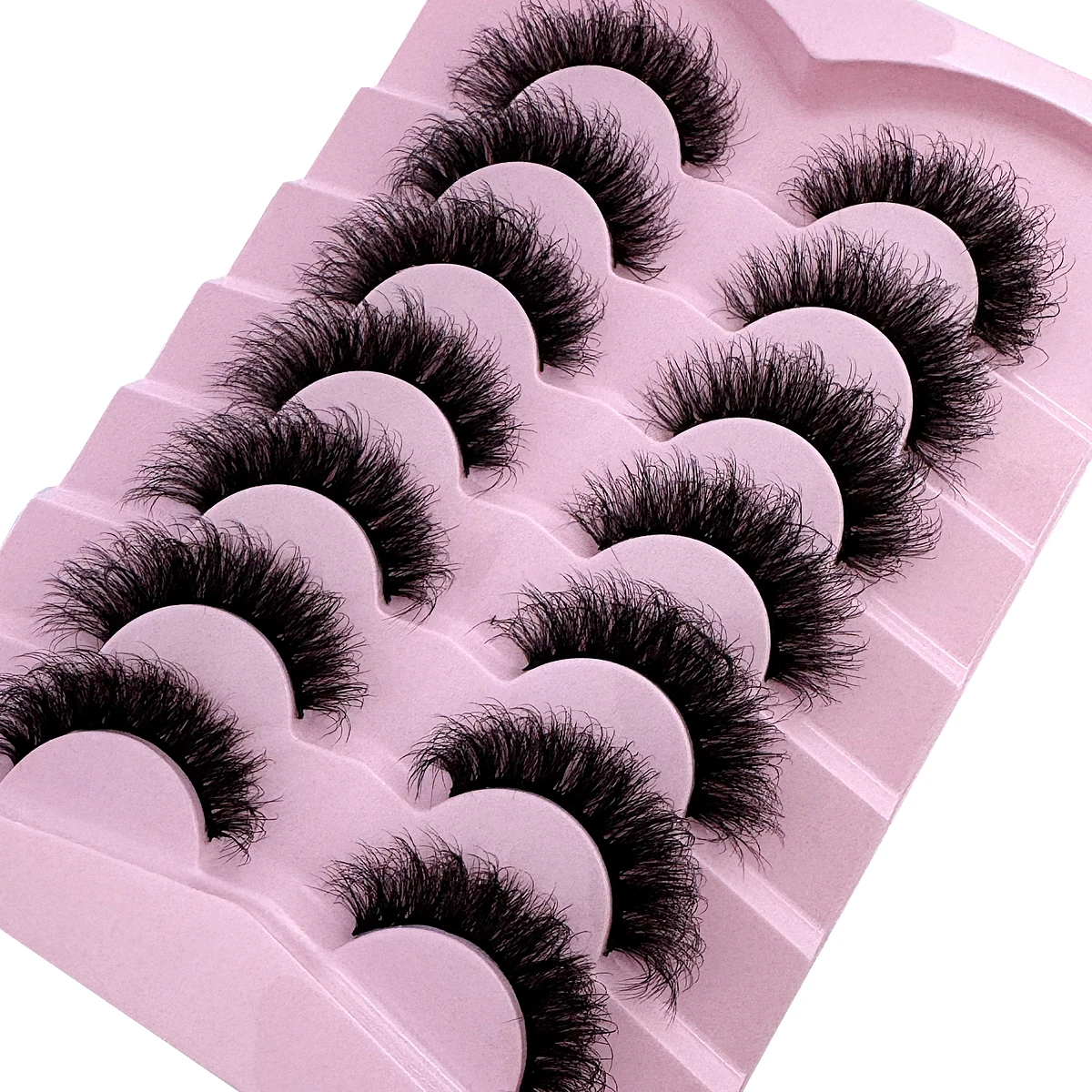 7ペアのDロールふわふわロール、ドラマティックで乱雑なつけまつげ、再利用可能、柔らかく快適な漫画の猫目まつげ