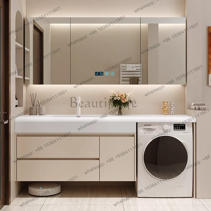 

Washing machine integrated cabinet modern light luxury oak bathroom cabinet combination customization