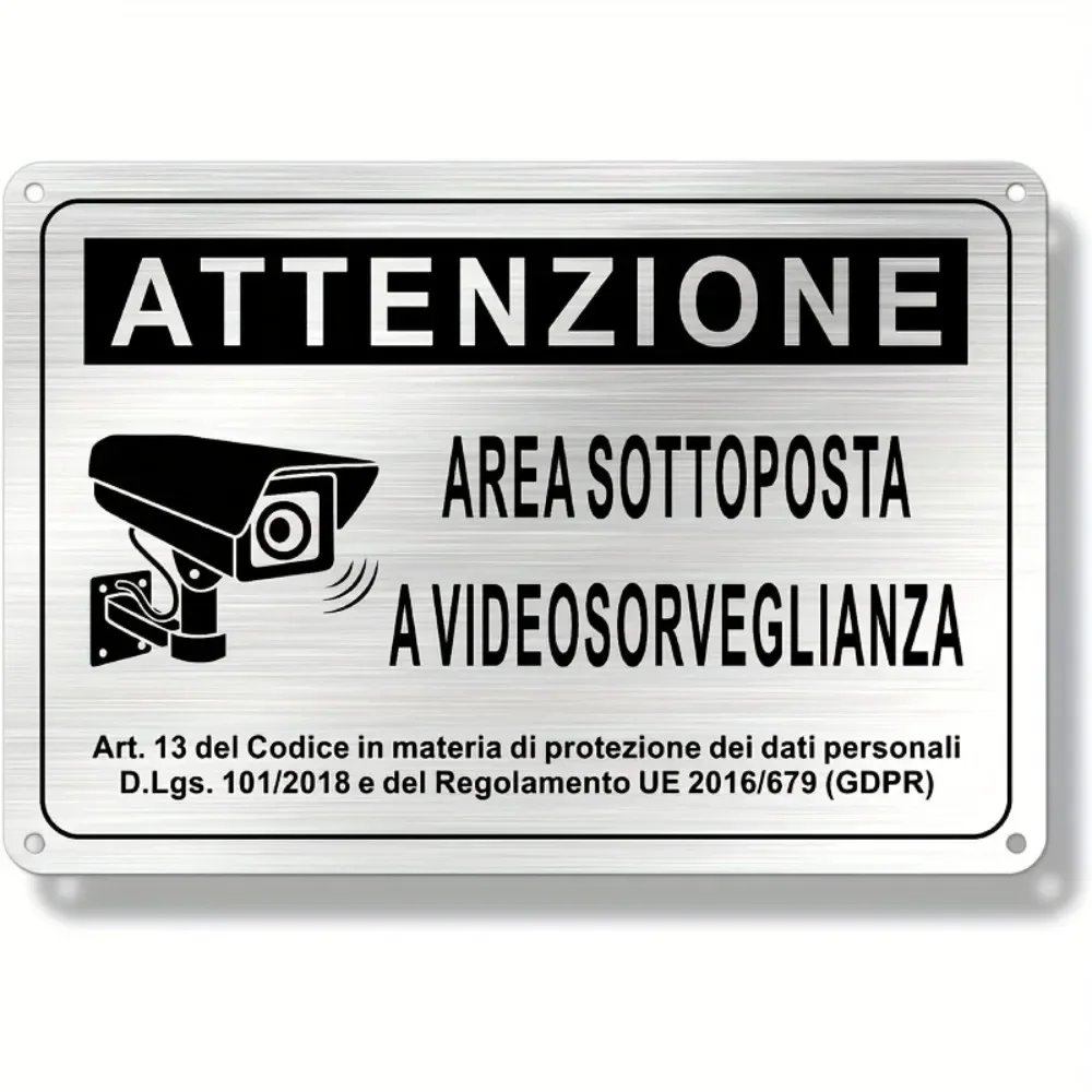 CIFBUY 24H Video Surveillance Warning Metal Tin Sign Multi-language Security Alert Aluminum Wall Plaque