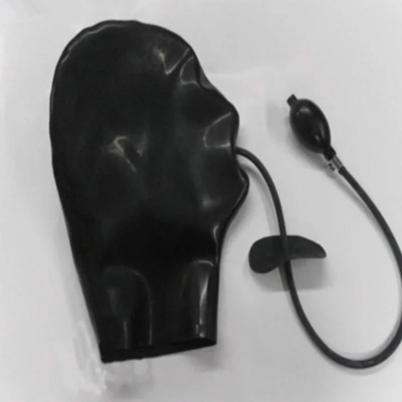 

Handmade Latex Hoods Rubber Mask Fetish with Back Zipper Inflatable Gag