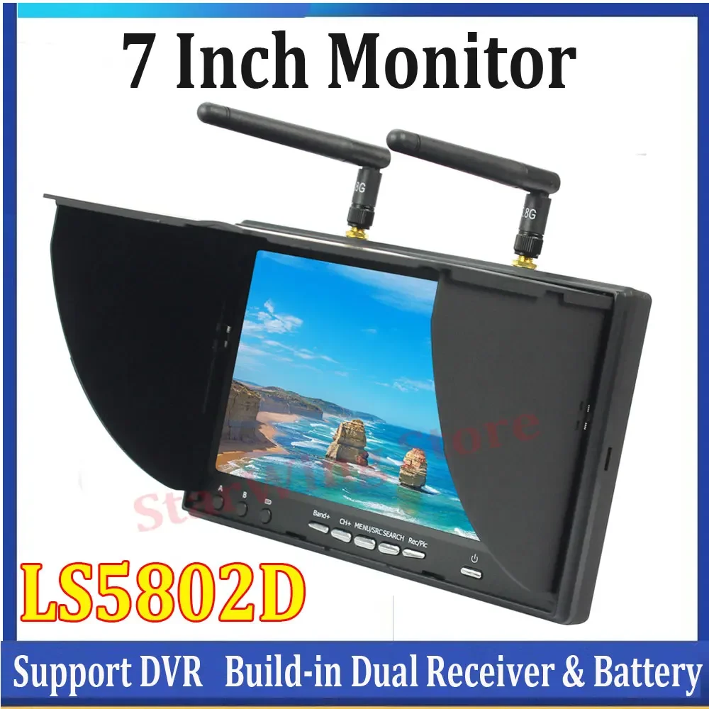 

5.8G FPV DVR LS5802D 7 Inch Monitor LCD Screen 5802D Build-in Dual Receiver and Battery 800*480 For RC FPV Drone Quadcopter