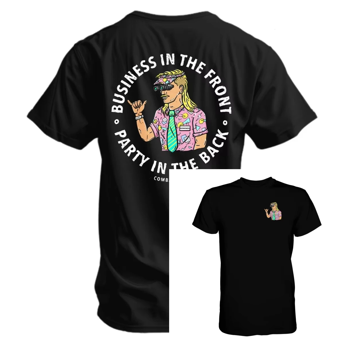 Bright Color Mullet Man NVG Retro Cartoon Circle Print T Shirt Double Sided Combat Iron Business Tactical Culture