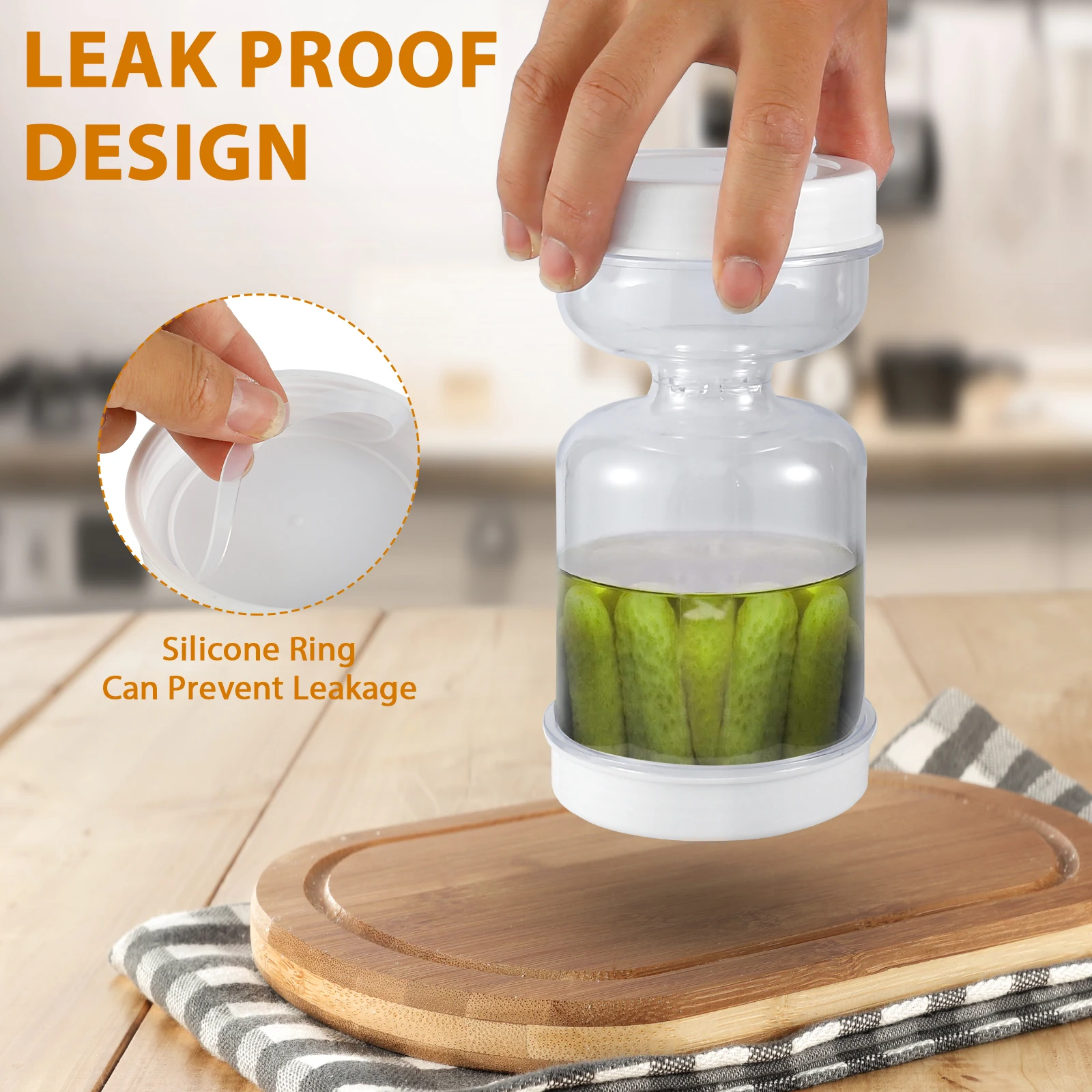 Airtight Pickle Container Wet And Dry Separation Pickle and Olive Jar with Fork Leakproof Food Containers Upside Down Reusable
