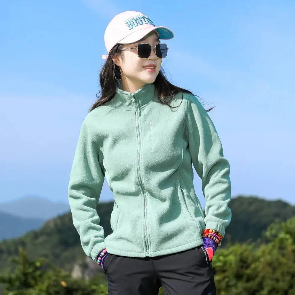 

Women Outdoor Hiking Sport Fleece Jacket Stand Collar Cardigan Coat Liner Female Autumn Winter Warm Windproof Climbing Clothes