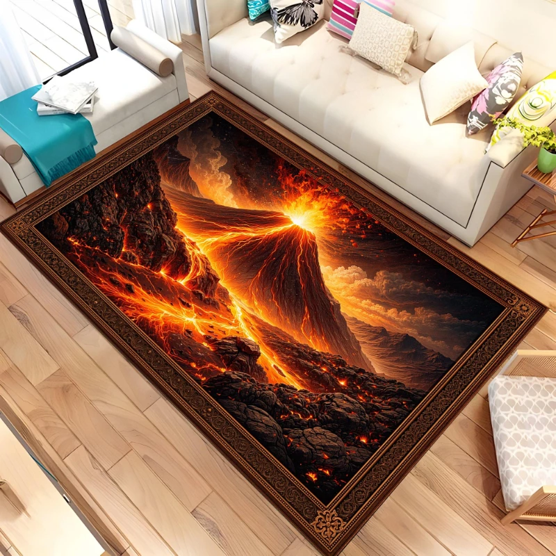 Rock Crack Printing Visual Illusion Carpet  Abstract Lava Patterned Floor Mat Printing Suitable for Entrance Bedroom Living Room