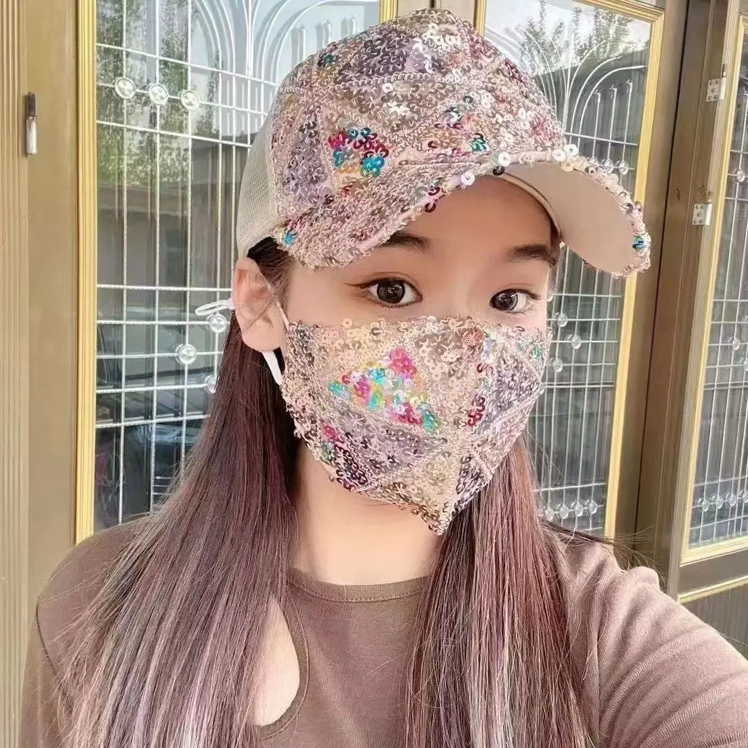 Women Bling Sequin Baseball Cap, Mesh Breathable Trucker Hat, Glitter Sun Visor Snapback Hip Hop Street Style Sun Hat Trendy