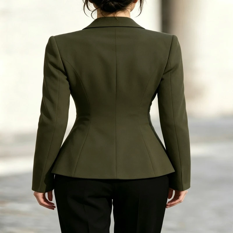 Women Lapel Blazer Asymmetric Hem Waist Button Ruched Long Sleeve Slim Fit Outerwear Elegant Office Outer Daily Outfit New