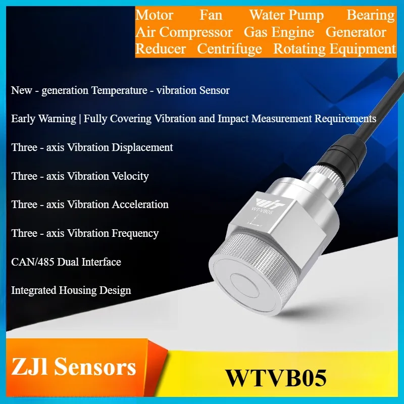 

WTVB05/02 Integrated Temperature Vibration Sensor Three Axis Acceleration Amplitude Displacement Frequency Transmitter Motor