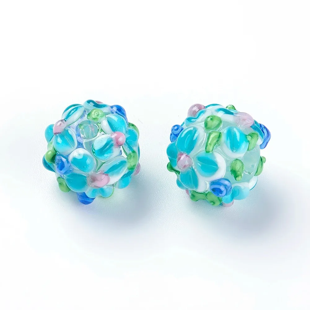 

5pcs Handmade Bumpy Lampwork Beads 14~15mm Round Flower Loose Spacer Beads For Jewerly Making Bracelet DIY Accessories