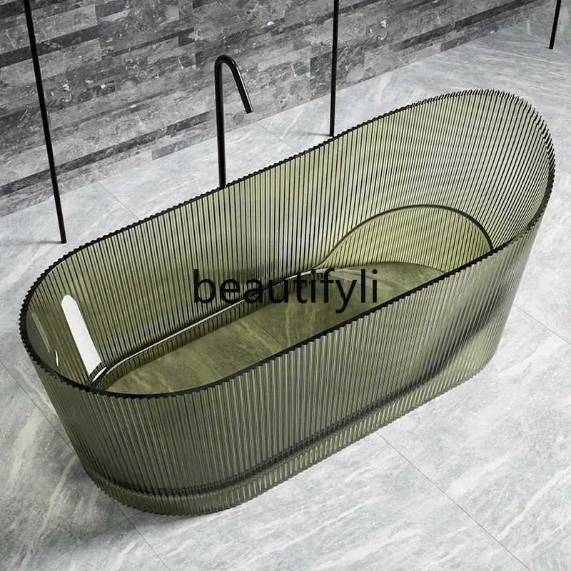 Y AVertical stripe transparent resin bathtub Household freestanding bathtub Hotel B & B Designer Original bathtub