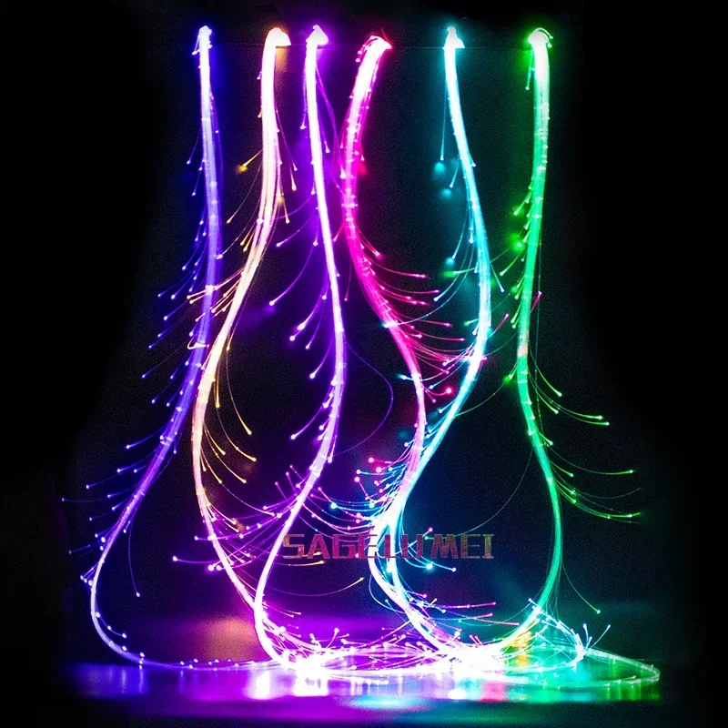 New Super Bright Disco Party Fiber Optics Whip 360° Swivel RGB Multicolor Led Glow Fiber Optic Dance Sparkle Flow Glowing Whips