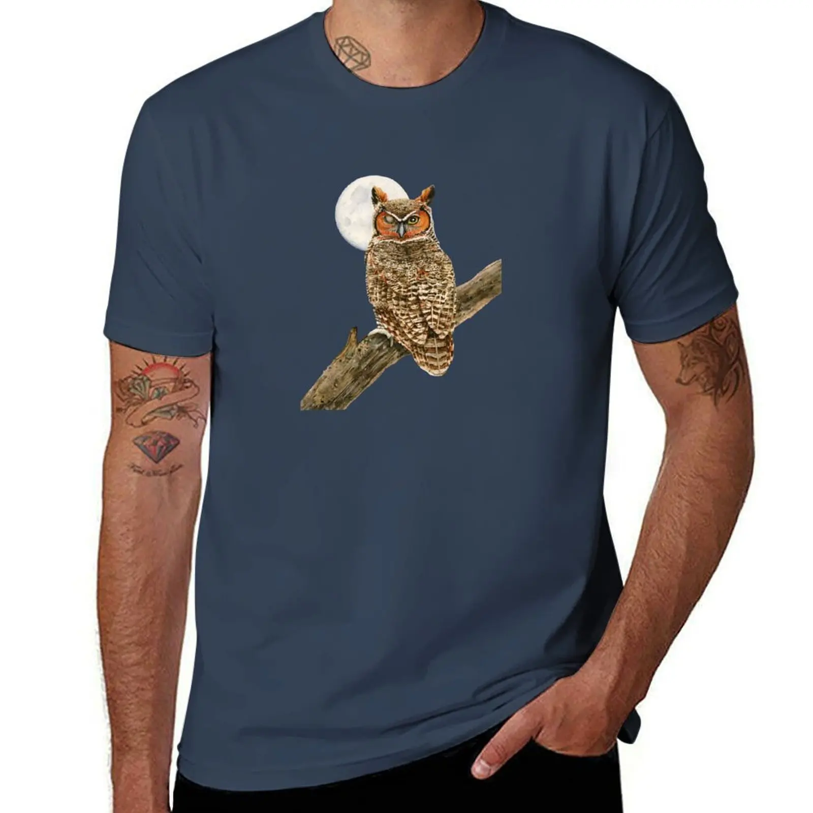 Great Horned Owl With the Moon T-Shirt shirts graphic tee Funny t-shirt customs boys animal print mens workout shirts