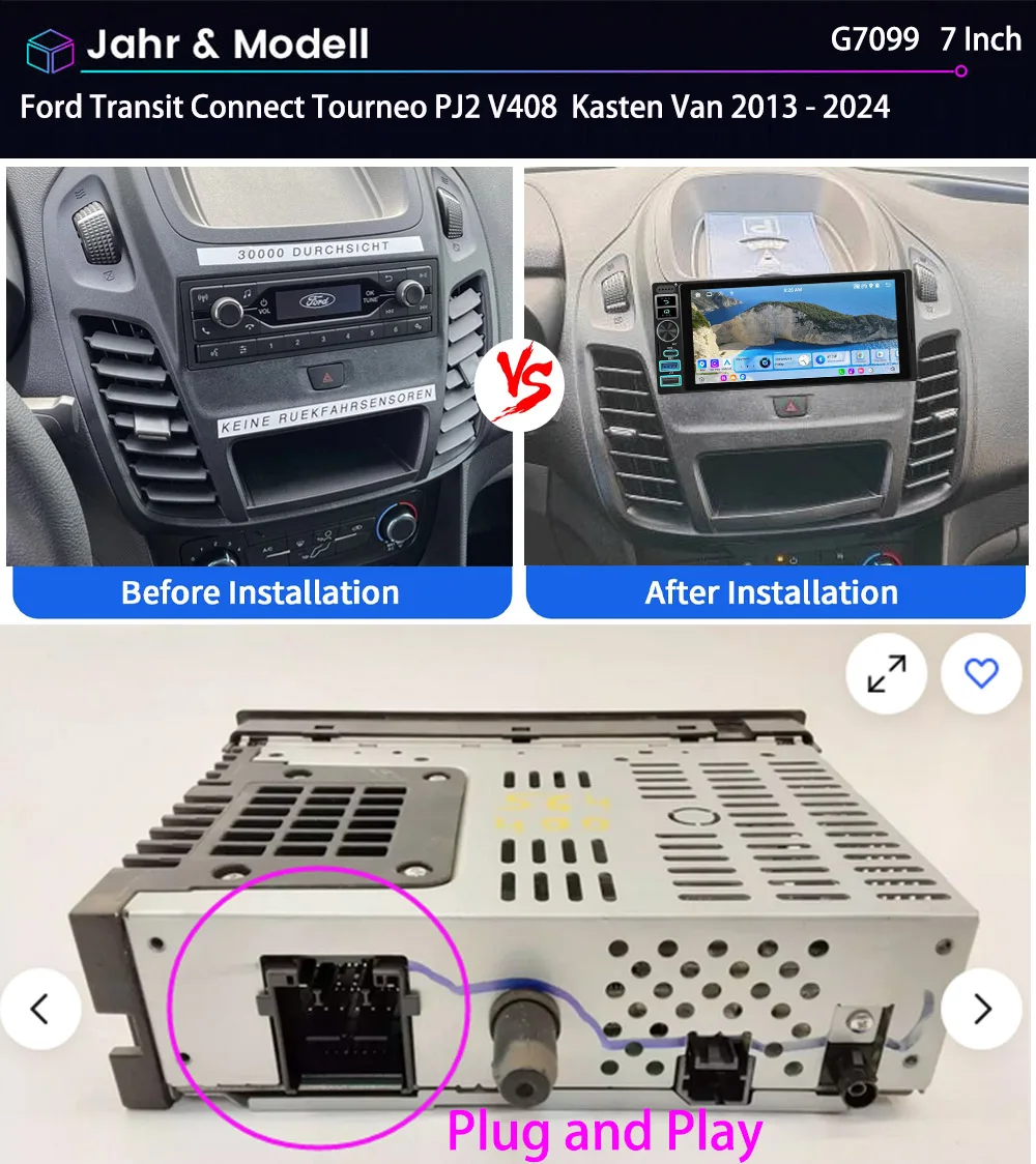 2+64GB Android Car radio Carpaly GPS Navigation+reverse camera for Ford Transit Connect Tourneo PJ2 V408 Kasten Van V363 KASTEN