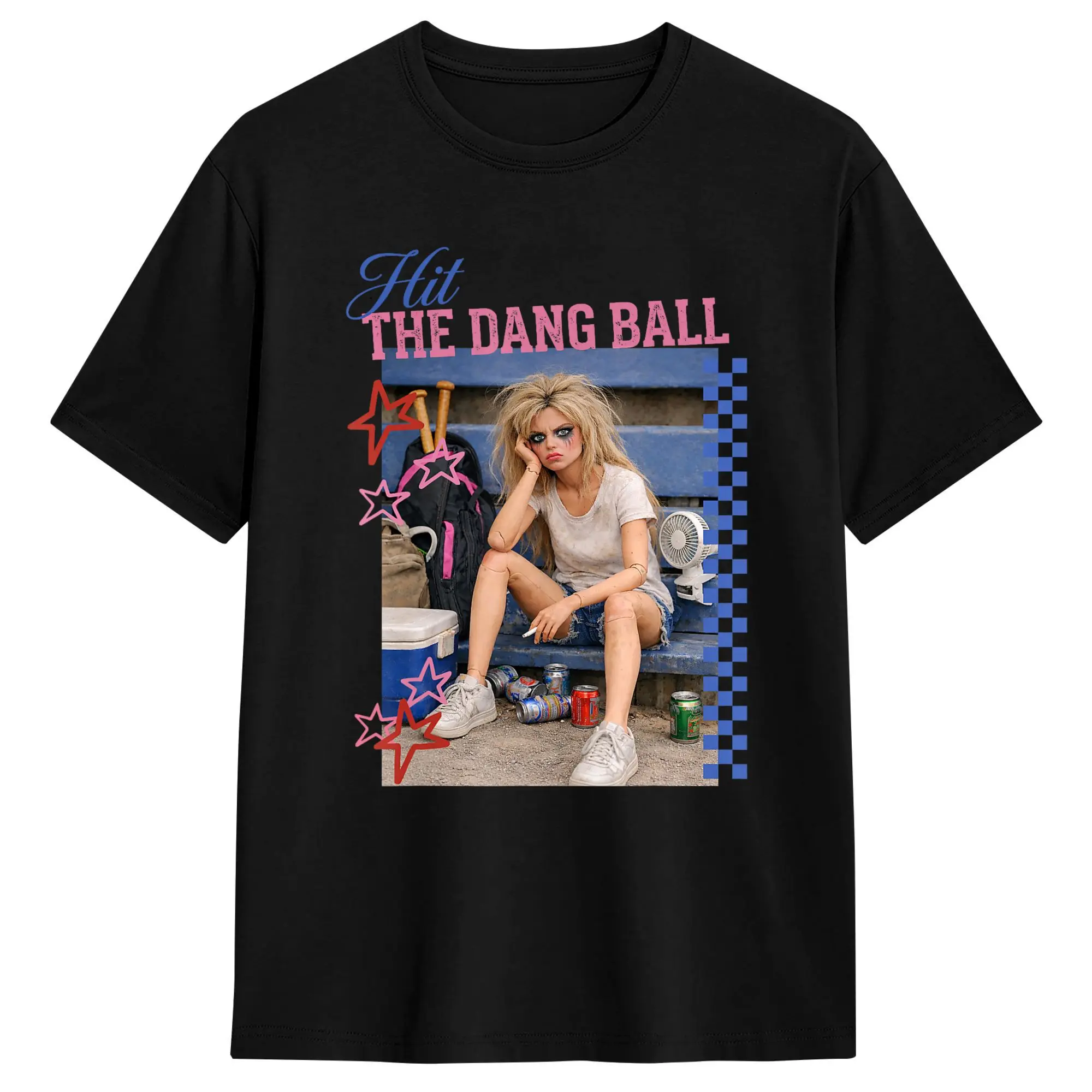 Hit The Dang Ball Funny Baseball Mom Softball Doll Face Meme Men's T Shirts Hipster Tees O Neck T-Shirts Cotton Summer Clothes