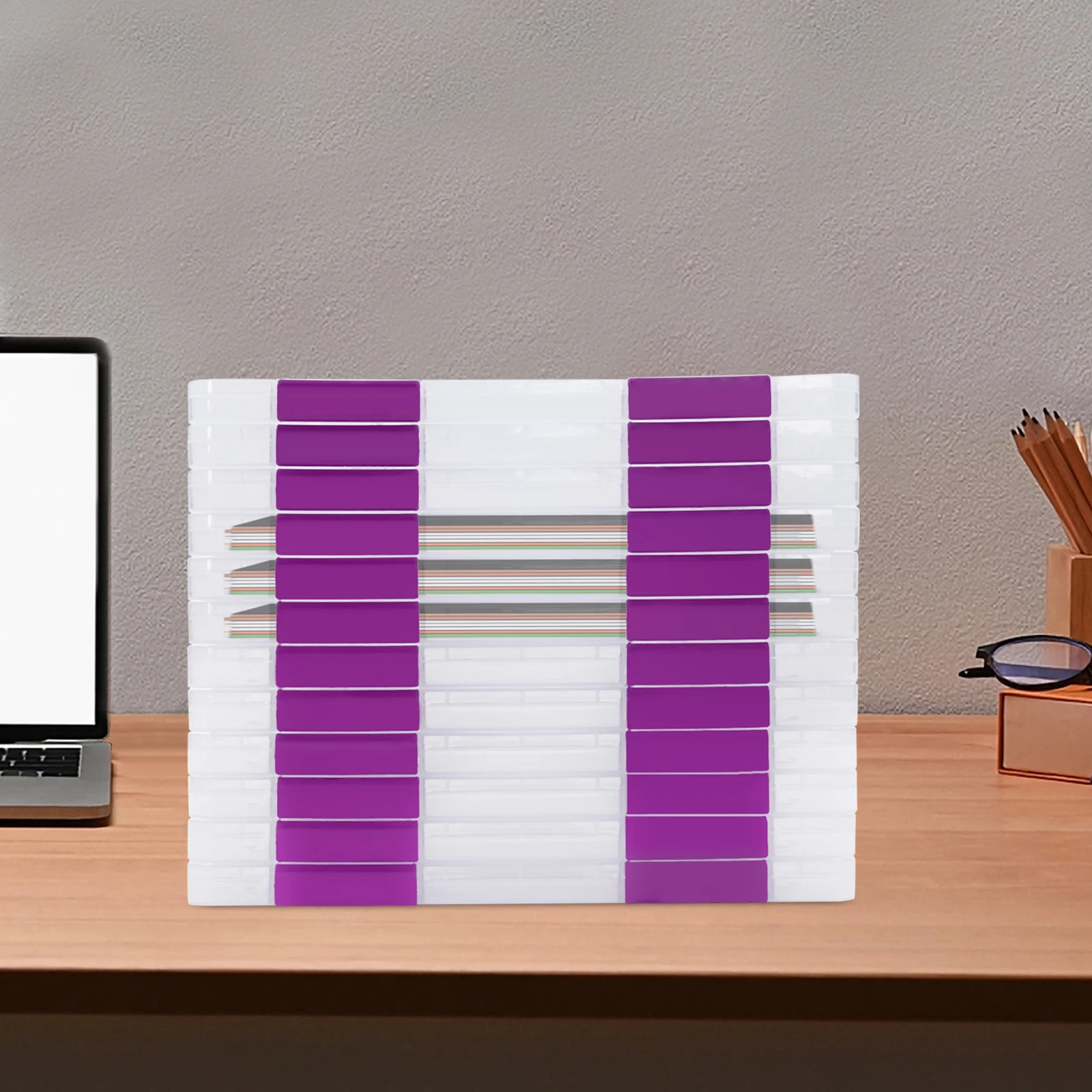 12 قطعة من صناديق تخزين الملفات البلاستيكية الشفافة باللون الأرجواني، منظم المستندات مع إبزيم للإغلاق، صندوق PP مستطيل للوازم المدرسية