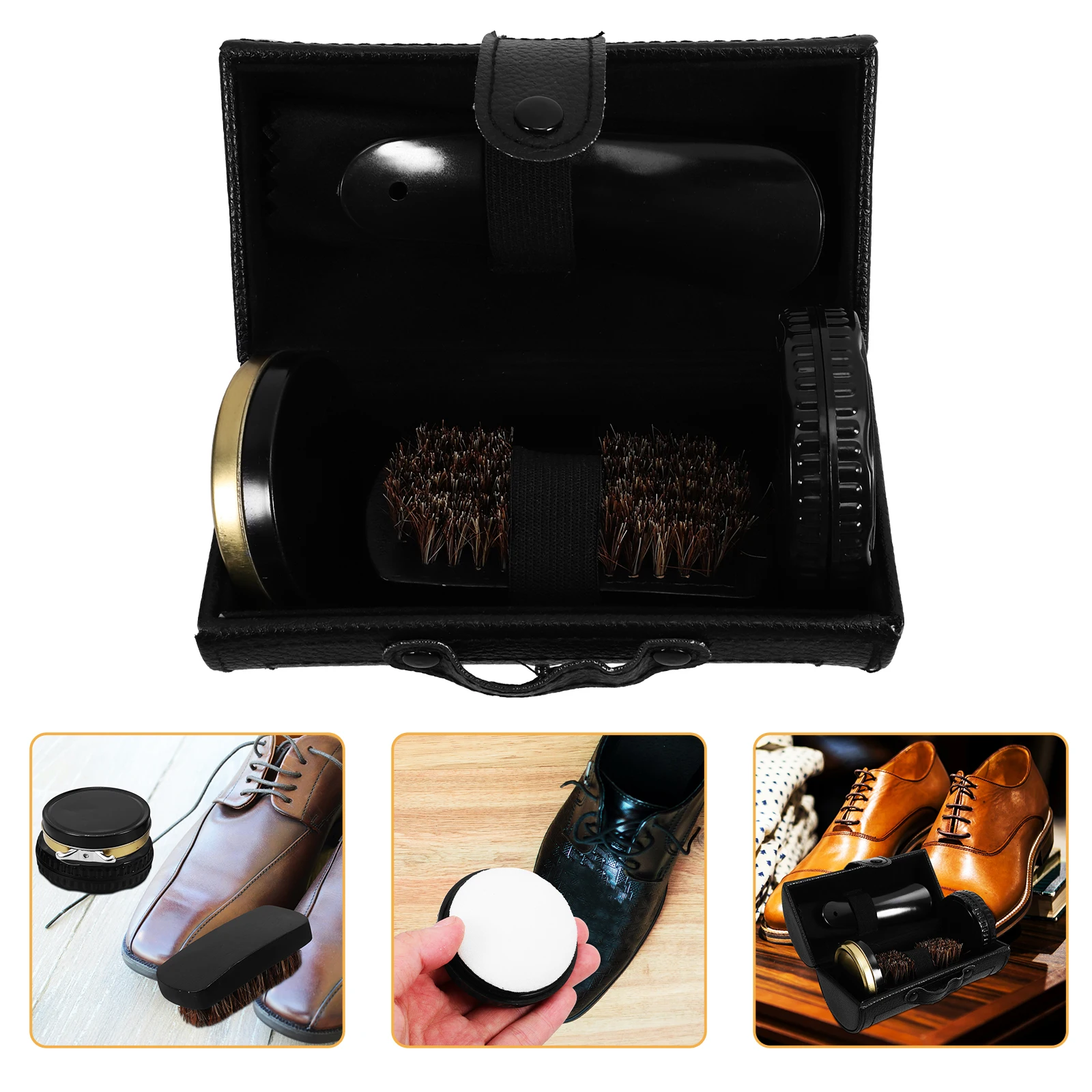 

6Pcs Portable Shoes Polish Kit Practical Shoe Brush kit with Sleek Elegant Case for Shoes Polish Care(Black)