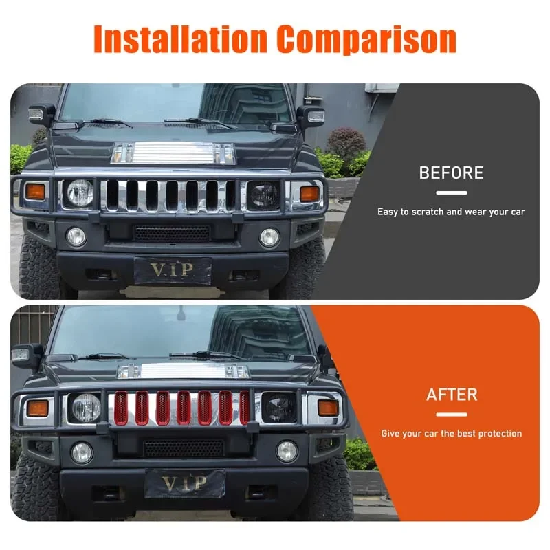 For Hummer H2 2003-2007 ABS Black Red Car styling front center grid insect-proof net car external protection accessories