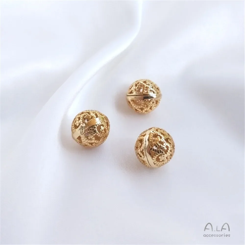 14K Golden Flower Ball Hanging Beads, Hollow Spherical Beads, DIY Hand-made String Pearl Necklace Accessories, C123
