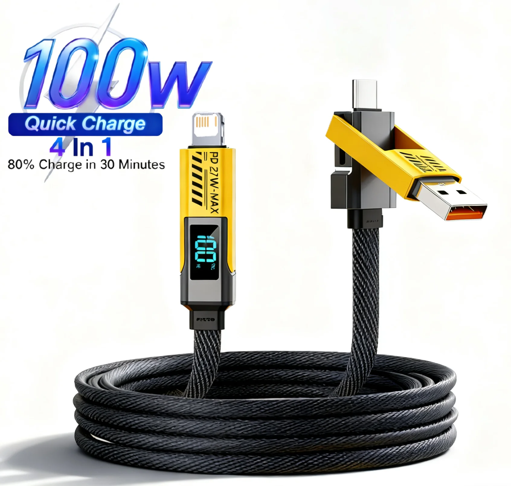 4 In 1 100W Fast Charging Cable Multi Port USB Type C Data Cable For IPhone16 15 14 Xiaomi Samsung Oppo Universal Charger Cord