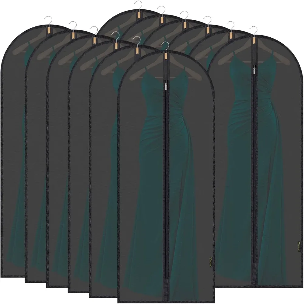 

60'' Translucent Garment Bags, 12-Pack PEVA Dress Storage for Clothes Dresses Suits Coats (Black)