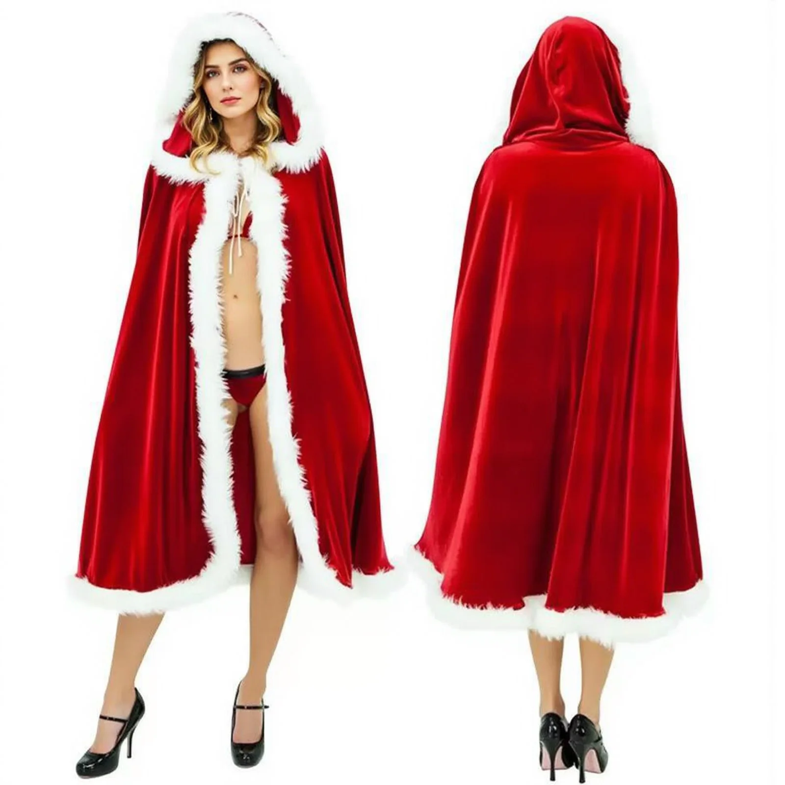 

#60cm-150cm Adult Christmas Santa Claus Robe Hooded Long Cloak Santa Claus Red Velvet Hooded Cape Christmas Costumes Dress Up