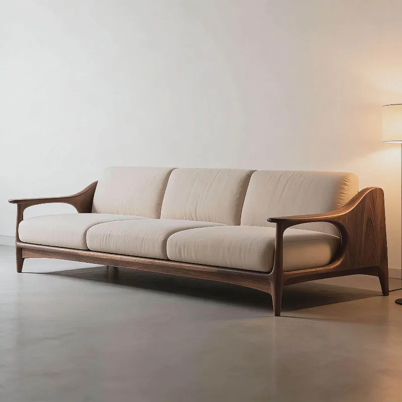 

2 Seater New Chinese Style Solid Wood Living Room Sofas White Minimalist Relax Luxury Couch High-end Armchairs Home Furniture