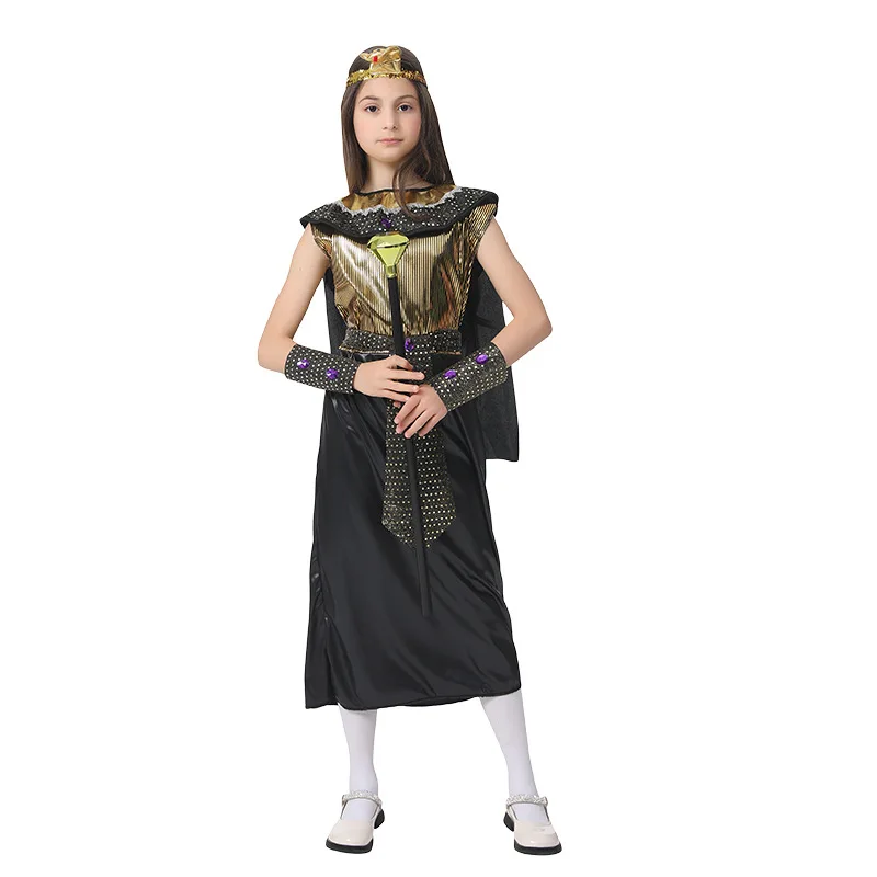 زي الأميرة المصرية كليوباترا للفتيات من عمر 6 إلى 12 سنة للأطفال فستان طويل من الذهب الأسود Umorden