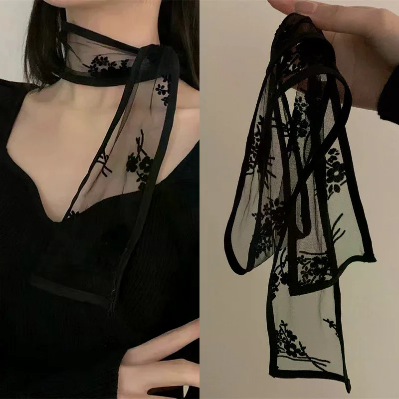 

Sweet Flower Lace Neck Strap Korean Style Hair Band Neckerchief Transparent Long Ribbon Head Scarf Dressing Decoration